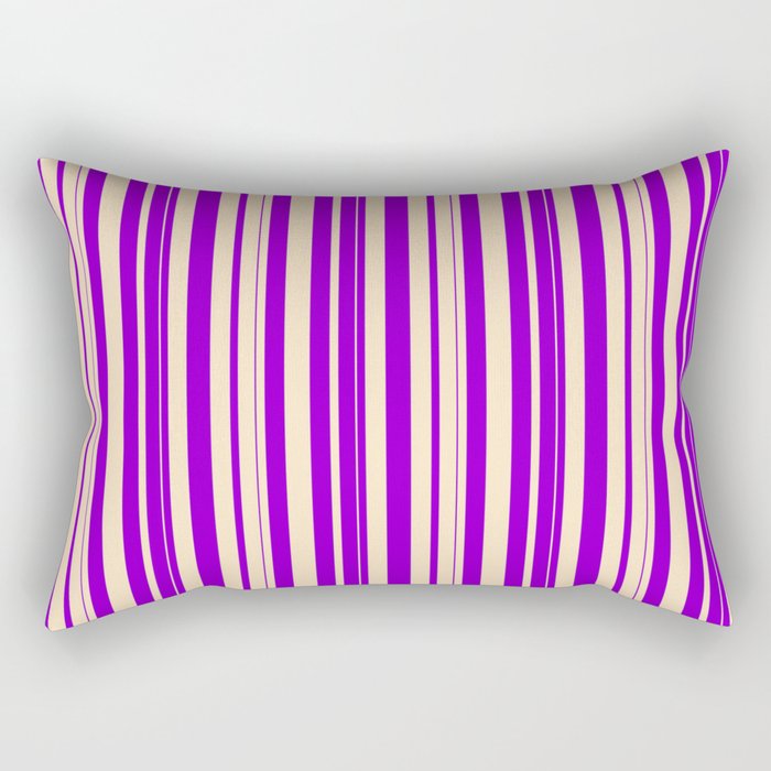 Bisque and Dark Violet Colored Lined/Striped Pattern Rectangular Pillow