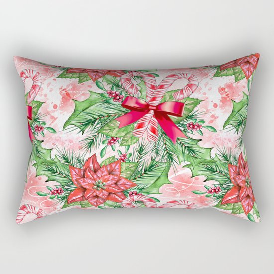 Poinsettia & Candy cane Rectangular Pillow