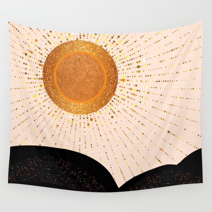 Rays of Love - Golden Glow Wall Tapestry