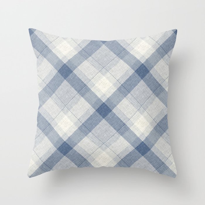 French blue linen homespun gingham check.Shabby chic farmhouse vintage country cottage kitchen style Throw Pillow