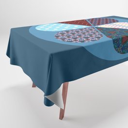 Patchwork Flower with 6 Patterned Petals on Blue Denim  Tablecloth
