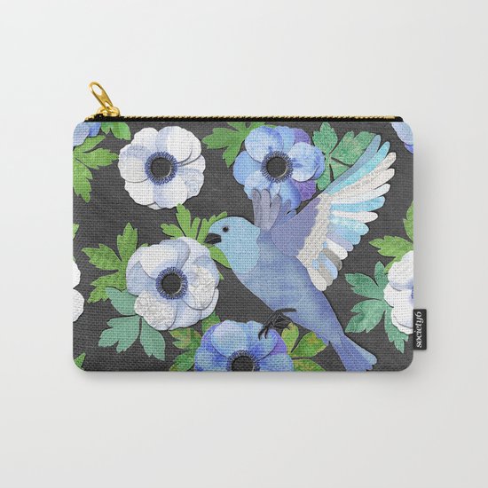 Blue Bird & Anemone Collage Carry-All Pouch