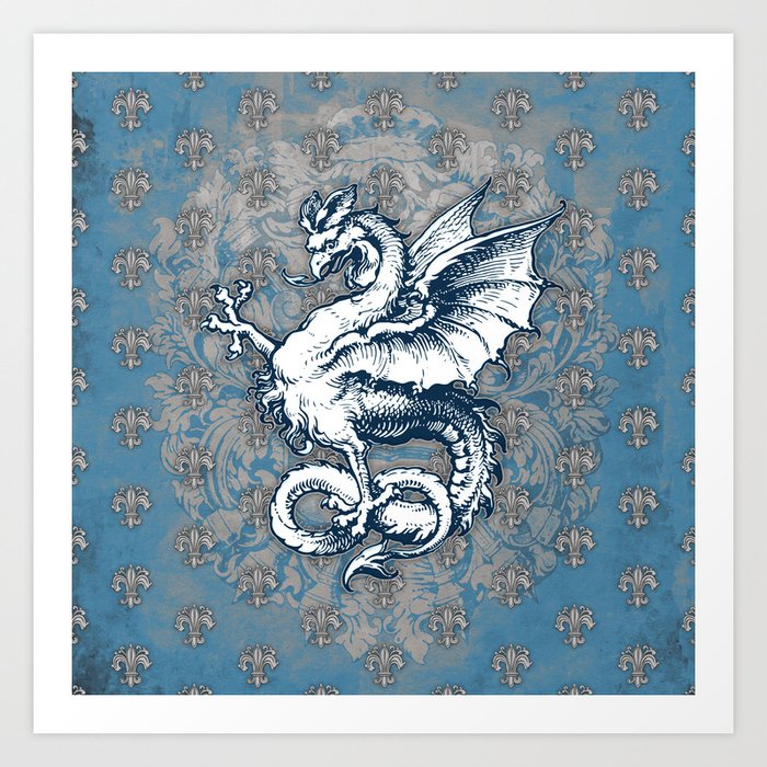 Noble House STEEL BLUE / Grungy heraldry design Art Print