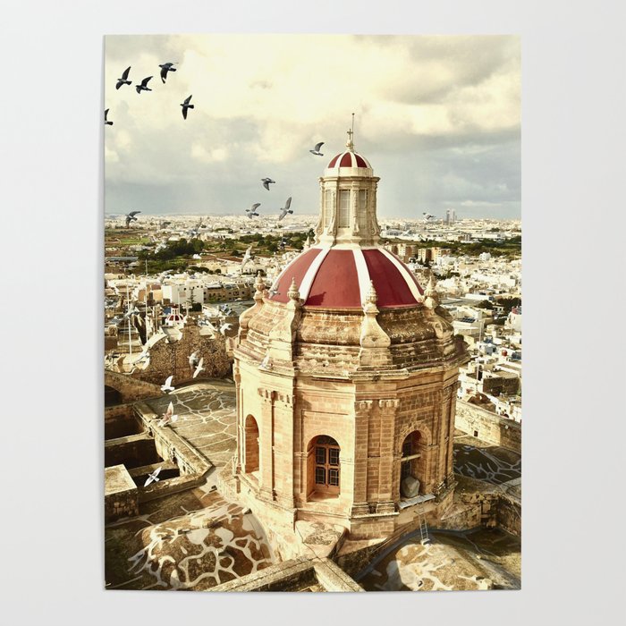 An aerial shot of the Parish Church of Saint Catherine, Zejtun Malta Poster