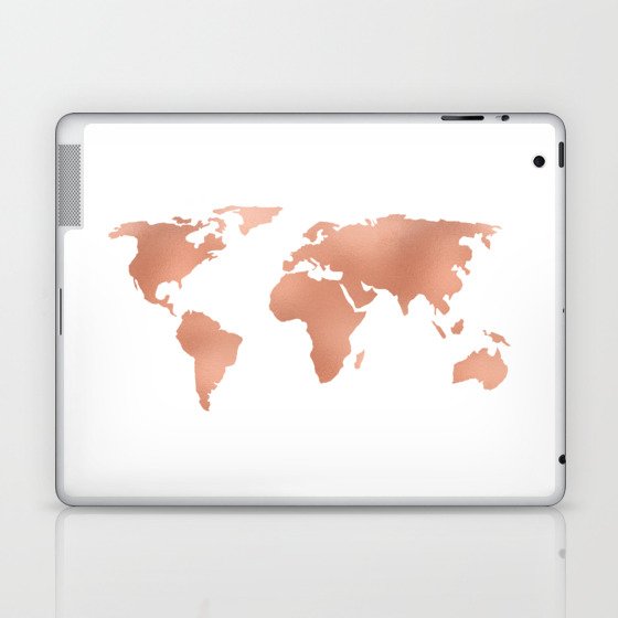 World Map Rose Gold Bronze Copper Metallic Laptop & iPad Skin
