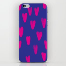 Neon Pink Hearts Hand-Painted over Retro Blue iPhone Skin
