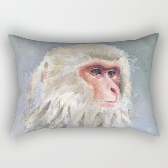 Snow Monkey Watercolor Animal Rectangular Pillow