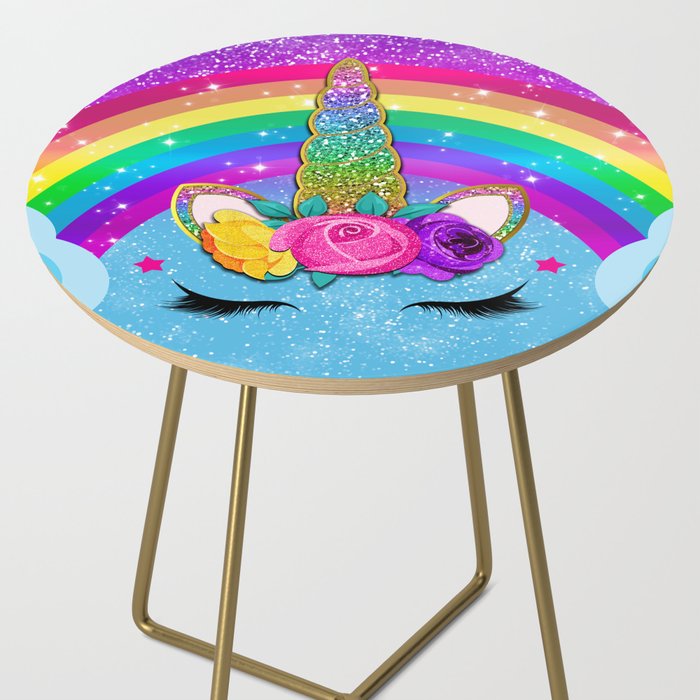 アート・デザイン・音楽 UNICORN SONGBOOK Rainbow Sparkle Unicorn Side Table by Hysteria Verve | Society6