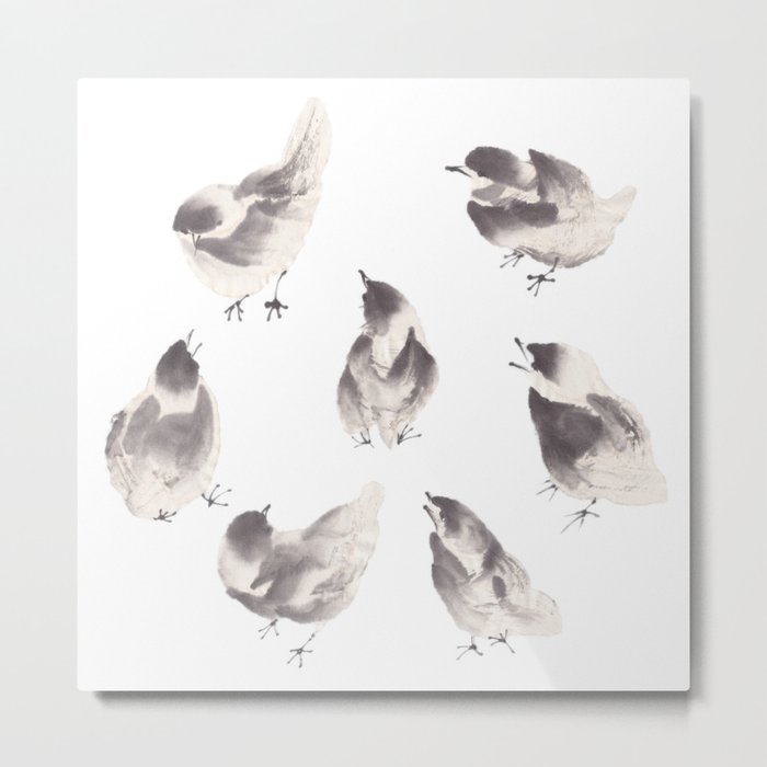 sumi-e painting of 7 little sparrows Metal Print