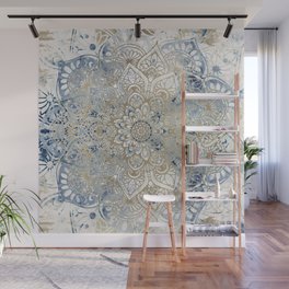 Mandala Flower, Blue and Gold, Floral Prints Wall Mural