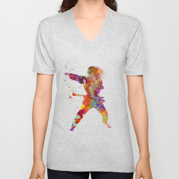 Woman practices karate in watercolor V Neck T Shirt