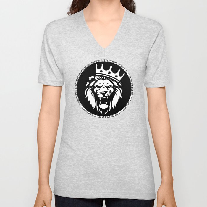 The roaring wild lion king in the crown V Neck T Shirt