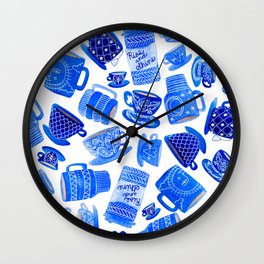 Blue Teacups and Mugs Wall Clock