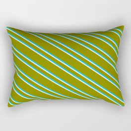 [ Thumbnail: Green, Deep Sky Blue & Beige Colored Striped/Lined Pattern Rectangular Pillow ]
