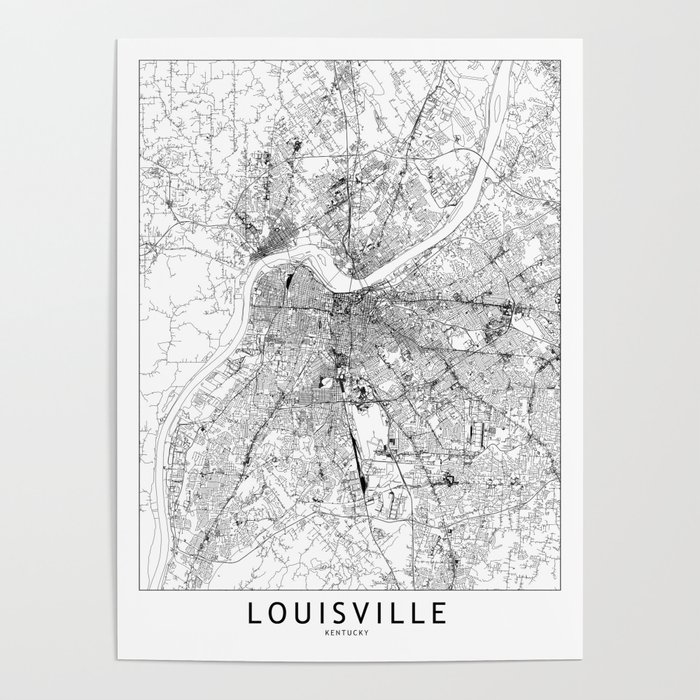 Louisville White Map Poster