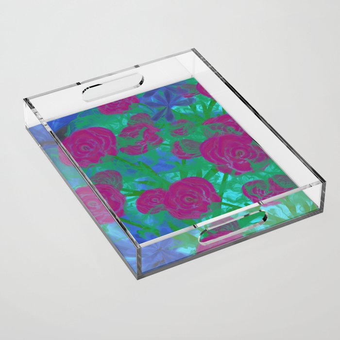 Flowers for You Raspberry and Turquoise  Acrylic Tray