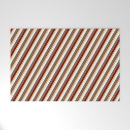 [ Thumbnail: Brown, Beige, Dim Gray, and Dark Red Colored Lined Pattern Welcome Mat ]