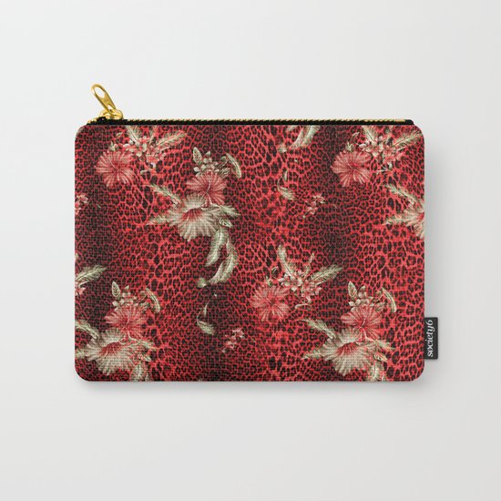 Wild Red Leopard and Flowers Carry-All Pouch