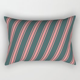 [ Thumbnail: Dark Slate Gray & Light Coral Colored Stripes Pattern Rectangular Pillow ]
