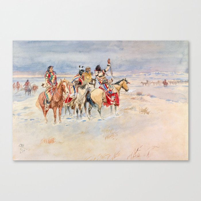 Crees Meeting Traders, 1896 by Charles Marion Russell Canvas Print