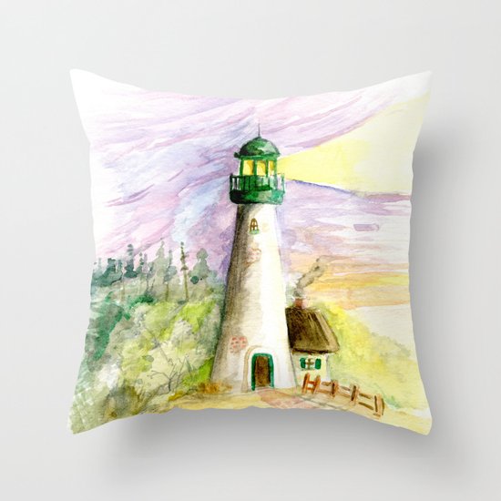 Lighthouse At Dusk Throw Pillow