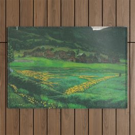 Idyllic Mountain and Meadow Landscape, A Clear Night in June by Nikolai Astrup Outdoor Rug