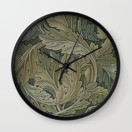 Acanthus Wall Clock | William, Morris, Camo, Fern, Leaf, Pattern, Vine, Gold, Yellow, Jungle 