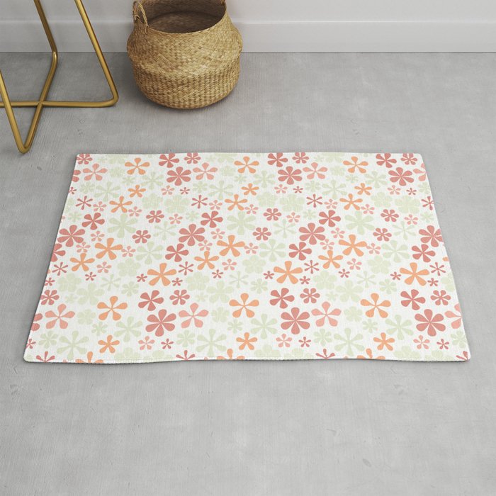 peach and rose pink florals eclectic daisy print ditsy florets Rug