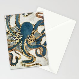 Underwater Dream VI Stationery Cards | Graphicdesign, Contemporary, Animal, Abstract, Ocean, Digital, Gold, Blue, Sea, Octopus 