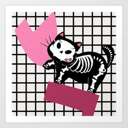 Shades of Pink Skeleton Cat Art Print
