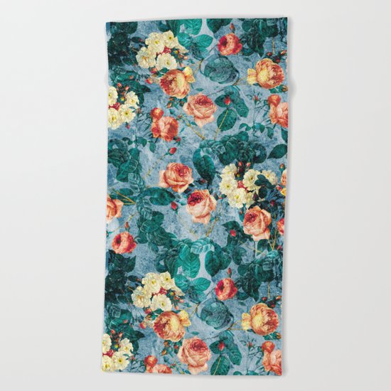 Floral and Marble Texture II Beach Towel