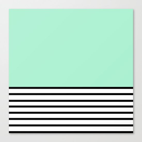 Fresh Mint Black and White stripes pattern Canvas Print