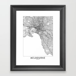 Melbourne White Map Framed Art Print