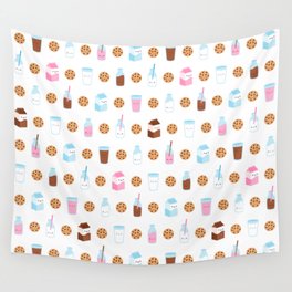 Milk and Cookies Pattern on White Wall Tapestry