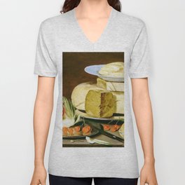 Clara Peeters Still Life with Cheeses Artichoke & Cherries V Neck T Shirt