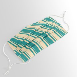 [ Thumbnail: Beige & Dark Cyan Colored Lines/Stripes Pattern Face Mask ]