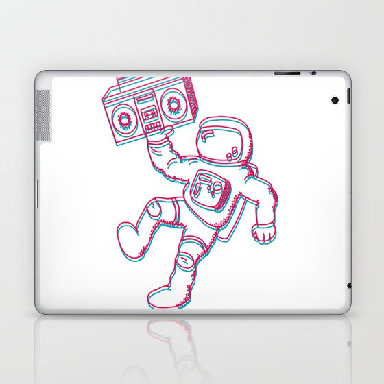 3D Trippy Astronaut and Boombox (White) Laptop & iPad Skin