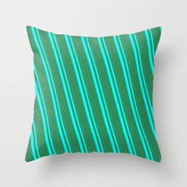 [ Thumbnail: Aqua & Sea Green Colored Striped Pattern Throw Pillow ]