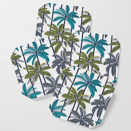 Retro Palm Springs vibes // white background highball green peacock blue and green grey palm trees oxford navy blue lines Coaster