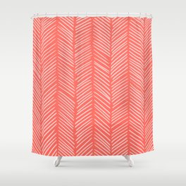 Coral Herringbone Shower Curtain