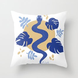 Botanical Snake | Blue & Gold Throw Pillow