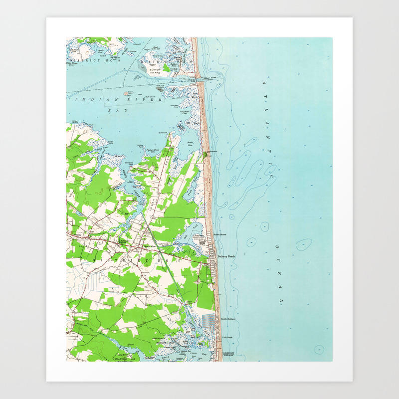 Bethany Beach De Map Vintage Map Of Bethany Beach Delaware (1954) Art Print By Bravuramedia |  Society6