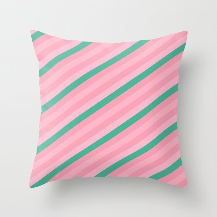 Diagonal Stripes - Green and Pink Throw Pillow