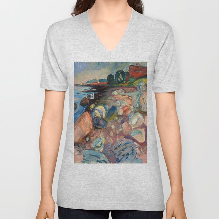 Edvard Munch Shore with Red House, 1904 V Neck T Shirt
