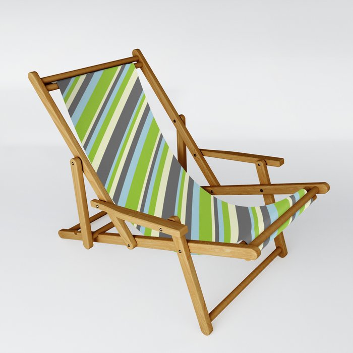 Light Yellow, Dim Gray, Light Blue & Green Colored Lines/Stripes Pattern Sling Chair