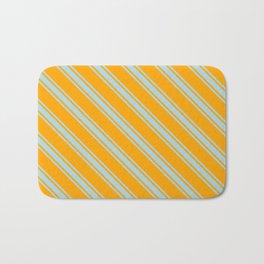 [ Thumbnail: Orange and Light Blue Colored Pattern of Stripes Bath Mat ]