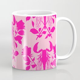 Damask scorpion locust Coffee Mug | Feminist, Bug, Roses, Scorpion, Tough, Ornate, Neon, Wallpaper, Pattern, Pink 