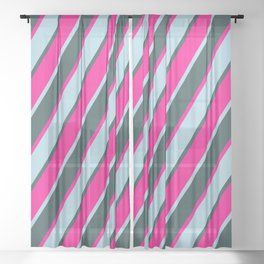 [ Thumbnail: Deep Pink, Light Blue & Dark Slate Gray Colored Lines Pattern Sheer Curtain ]