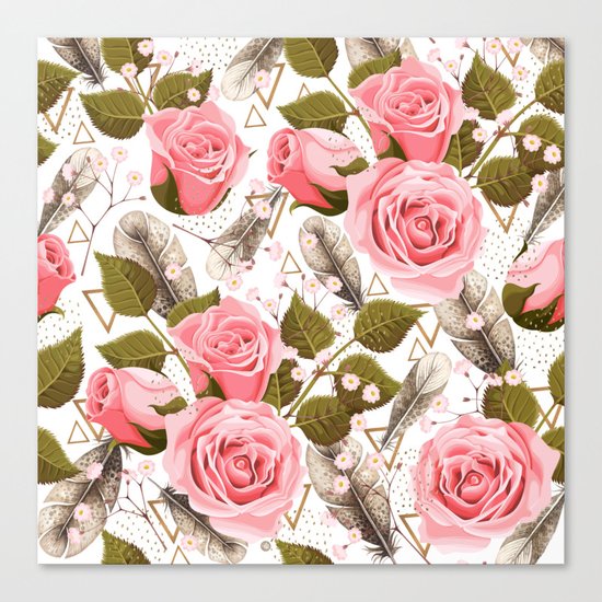 flowers with feathers Canvas Print