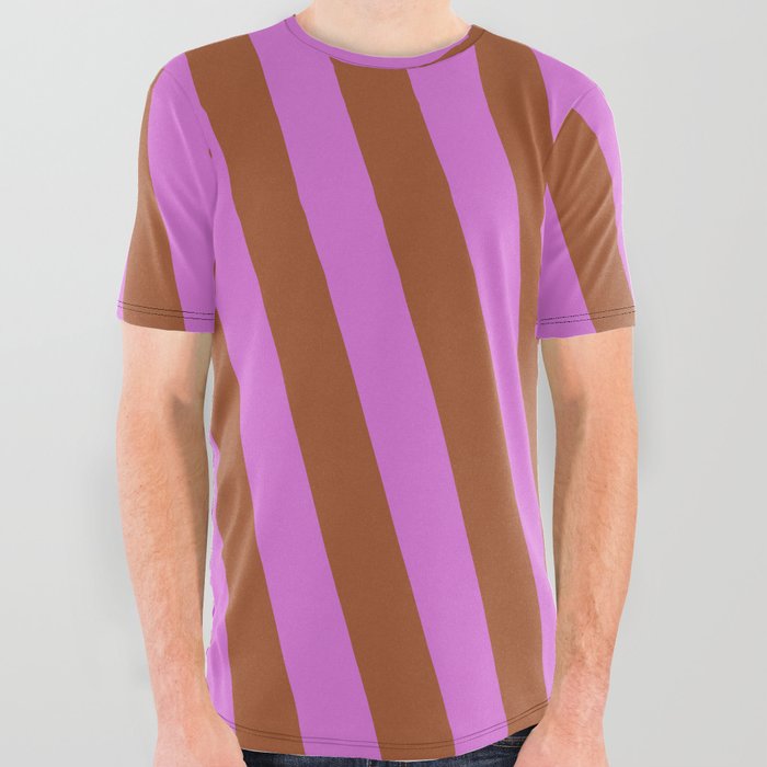 Orchid and Sienna Colored Stripes/Lines Pattern All Over Graphic Tee